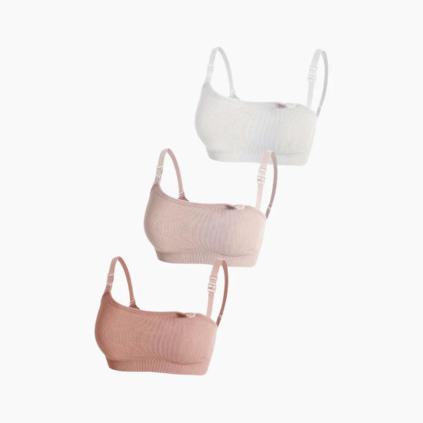 Ribbed nursing bra in neutral tone — NAEVII