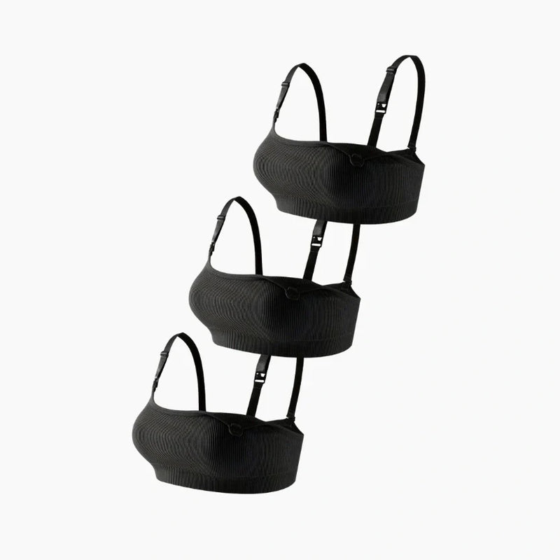 Set of 3 Ribbed Nursing Bras - ALL BLACK