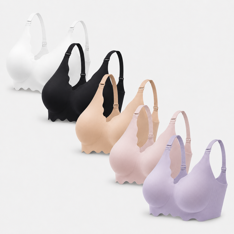 Set of 5 Seamless Nursing Bra - White + Black + Beige + Pink + Lavander
